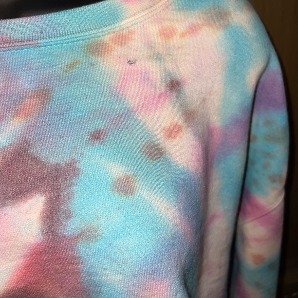 Gildan Tie-Dye Crop High Low Crewneck Long Wide Sleeve Sweatshirt Size M - Picture 5 of 11